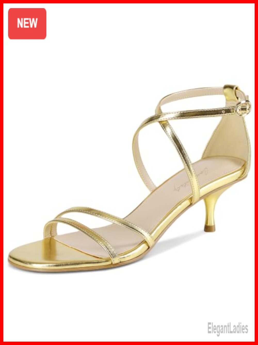 Women's Kitten Heel Sandals Strappy Ankle Strap Open Toe Faux Leather Dress